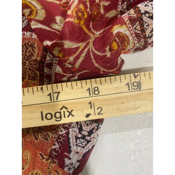 Leslie Fay Midi Faux Wrap Dress Womens Size 6 Wine Patchwork Career Office - Picture 10 of 14